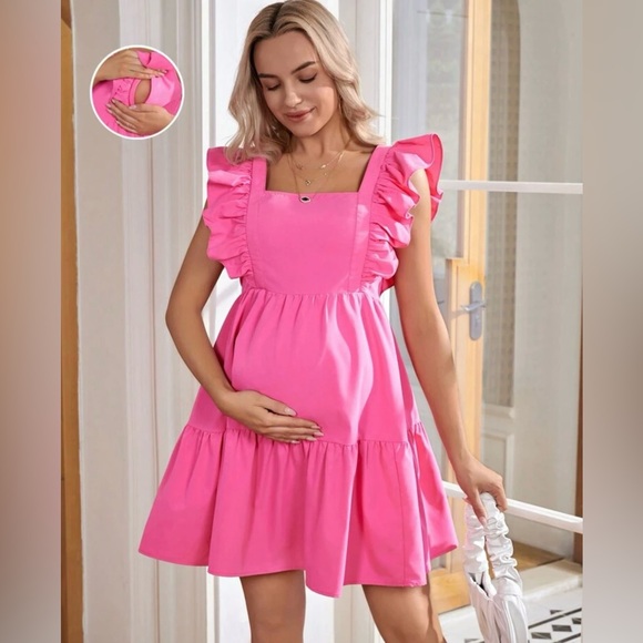 SHEIN Dresses & Skirts - SHEIN Pink Ruffled Tiered Maternity Dress